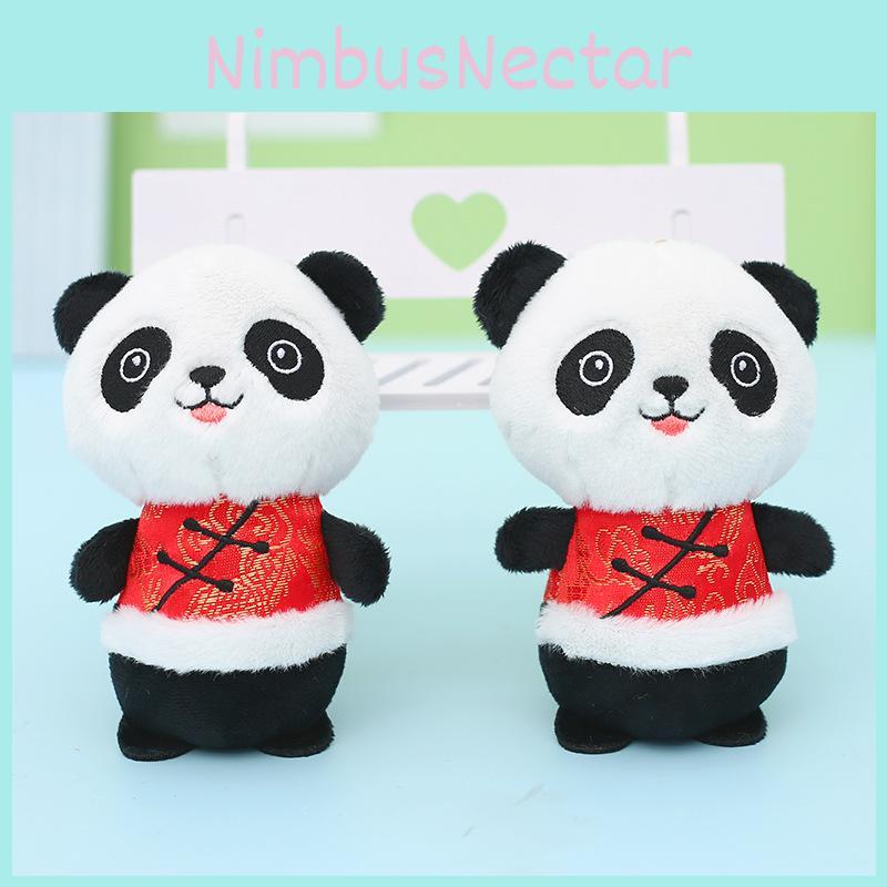 Lovable Traditional Outfit Plush Panda Keychain 12cm Pp Cotton Filled