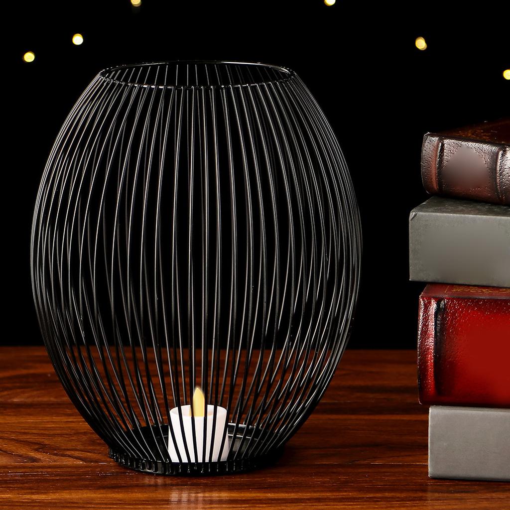 Simple Metal Candle Holder Ornament Iron Cage Candle Holder Decoration for Home Wedding Tabletop Black S