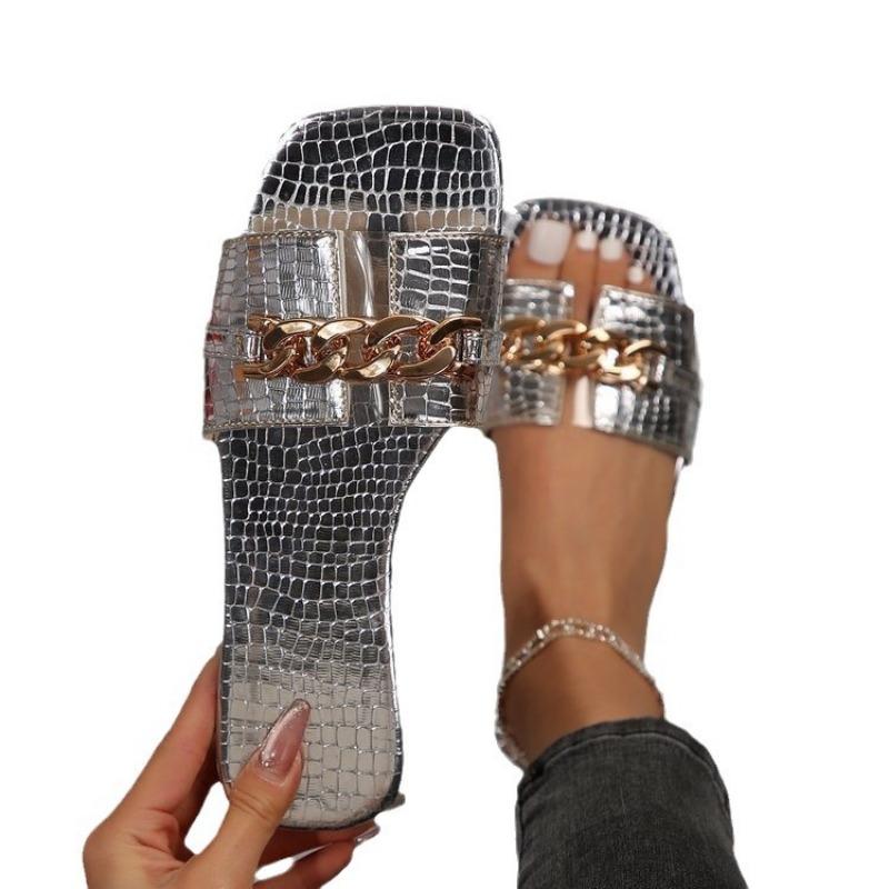 New Slippers Women's Summer New Large Size Flat Bottom Square Head Fashion Cool Slippers Women's Outer Wear