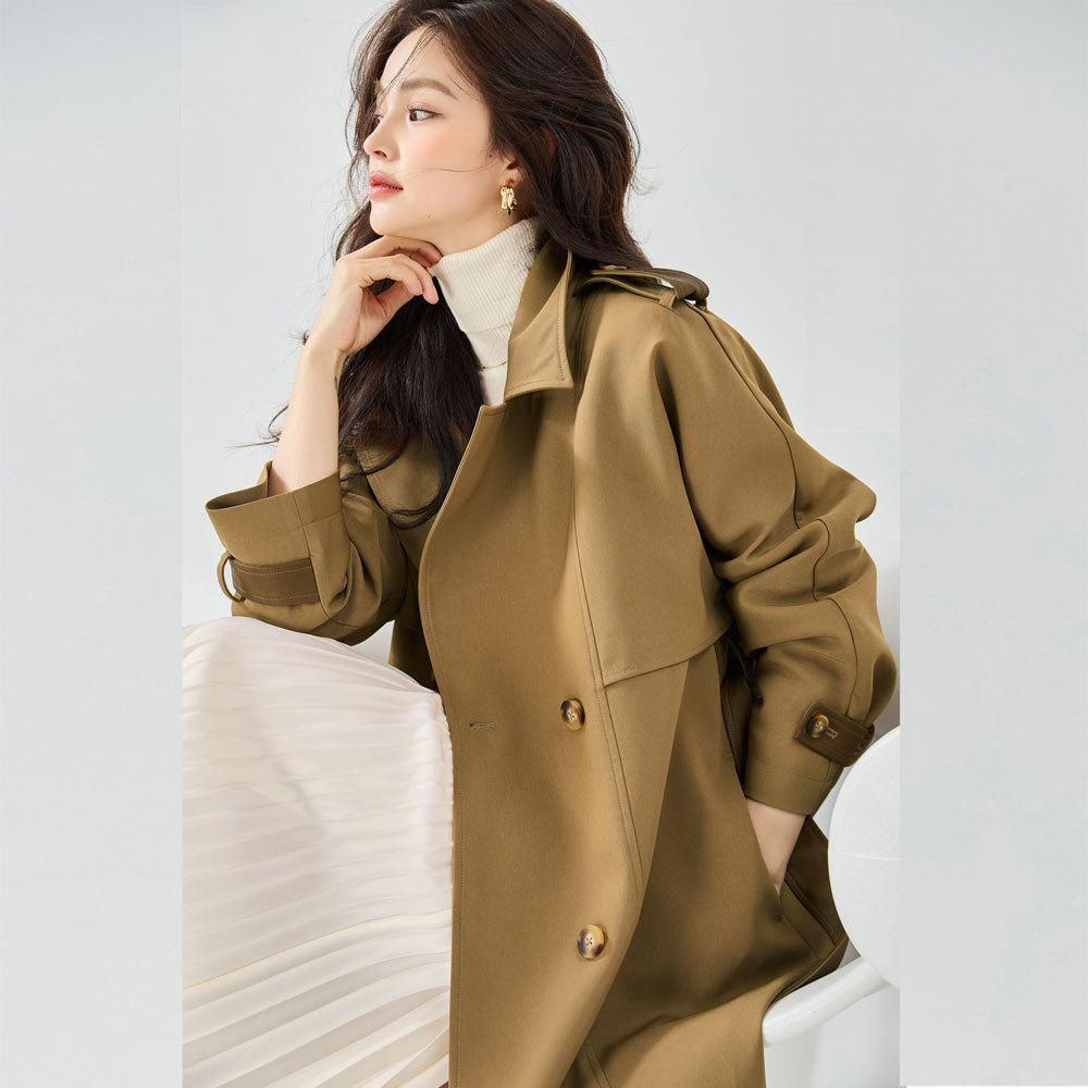 

Новые вертикальные хрустящие блестящие рукава повседневный темперамент для поездок на работу кожаное элегантное пальто-тренч средней длины 23070 L хаки