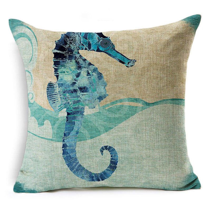 Exquisite 18" Blue Sea Animal Cotton Linen Cushion Cover For Stylish Living Spaces