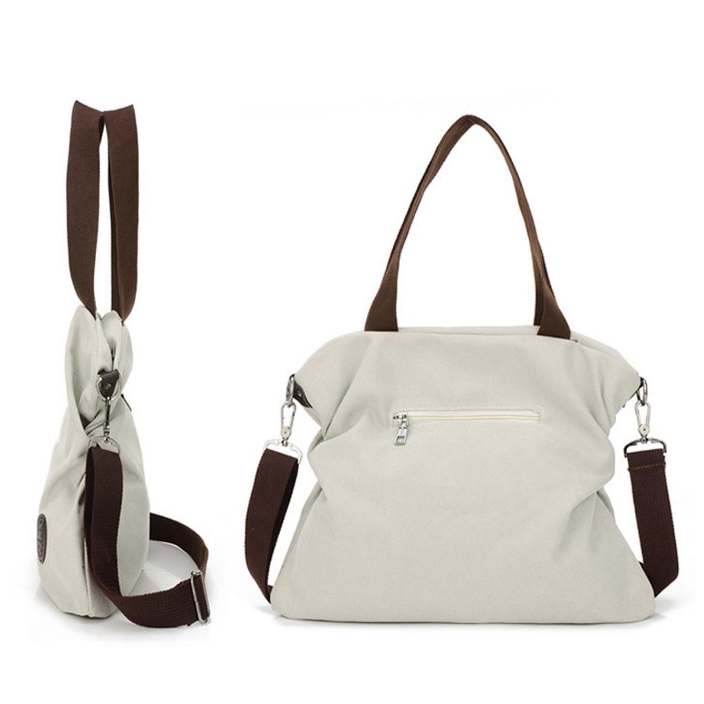 Canvas Bag Large Capacity Reusable Prevent Deformation Cloth Shopping Bag Creamy White