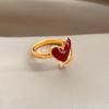 18K Echts Rosegold plattiertes Kupfer Stilvolle Rote Emaille Liebesherz CZ Kubikzirkonia Offene Verstellbare Cocktailringe für Damen