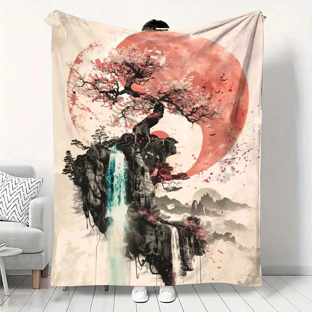 Japanese Landscape Samurai Geisha Flannel Fluffy Throw Camping Blanket for Children Adult Sofa Throw Blanket Modern Fashion Gift
