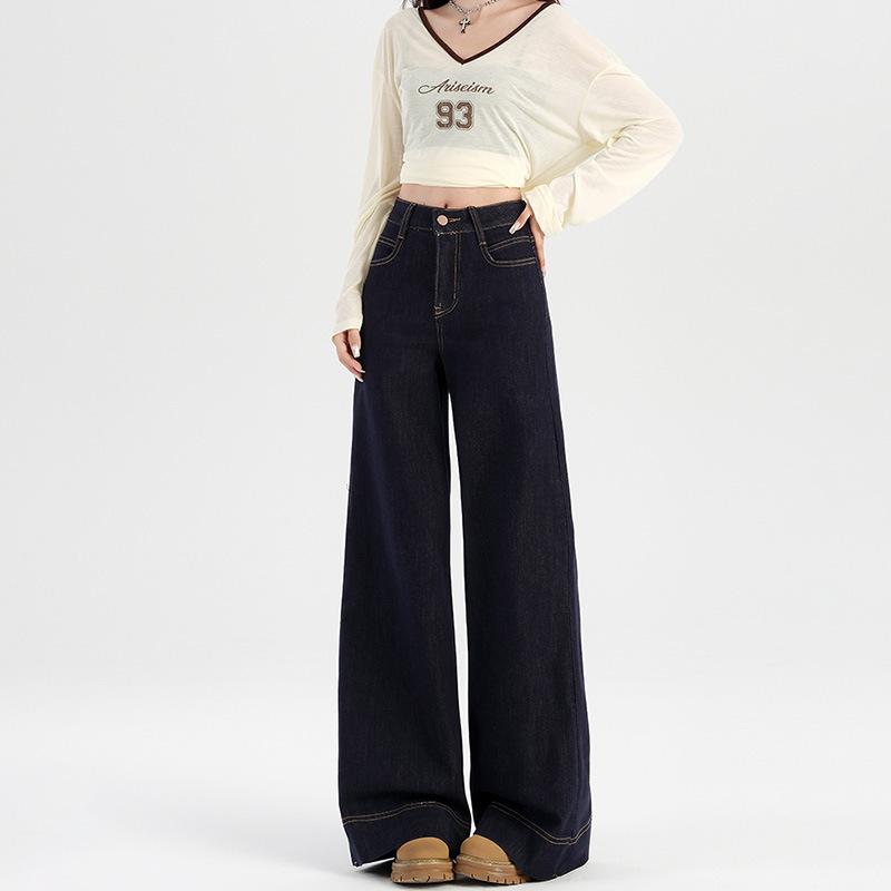High Street Personality Korean Version Straight Jeans Women's Spring and Autumn New High Waist Skinny Wide Leg Mopping Jeans Tide