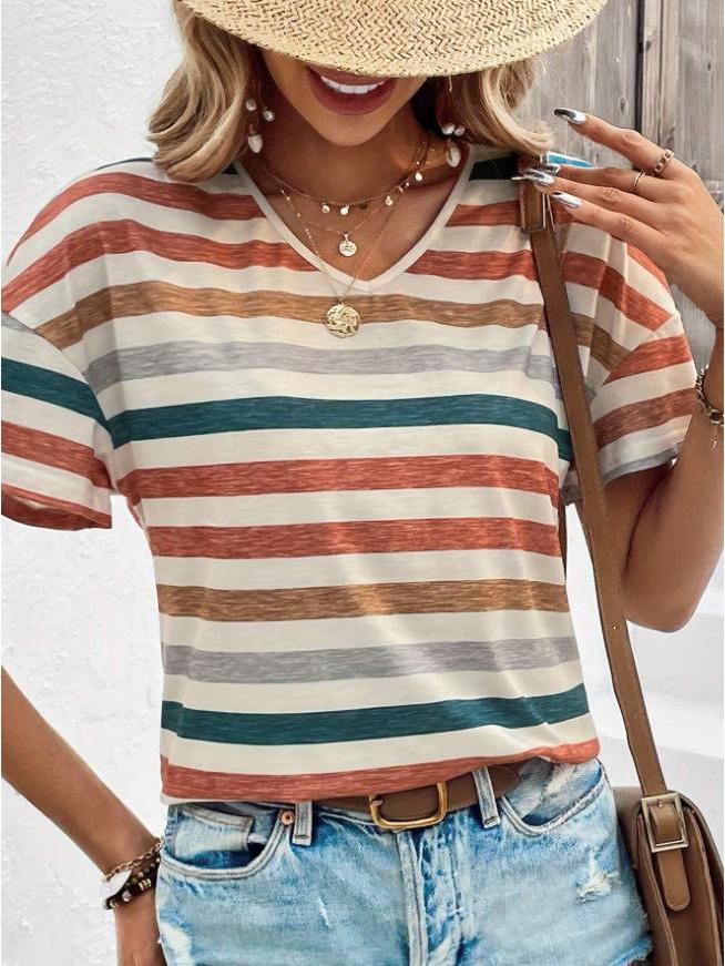 

Женский полосатый топ в стиле колор-блок с V-образным вырезом для повседневной носки Small