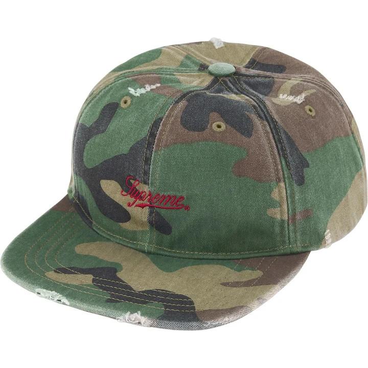 Supreme Distressed Script 6-Panel Woodland Camo One-Size