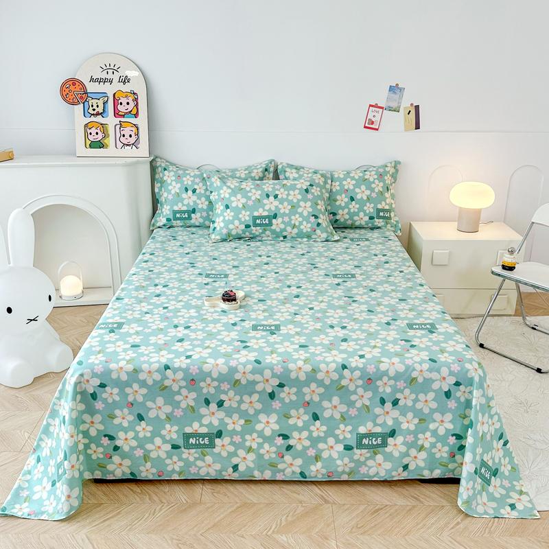White Tulip Flower Flat Sheet Cotton Cartoon Bunny Blue Bed Sheet Set for Boys Girls Lovely Floral Rabbit Botanical Bed Cover