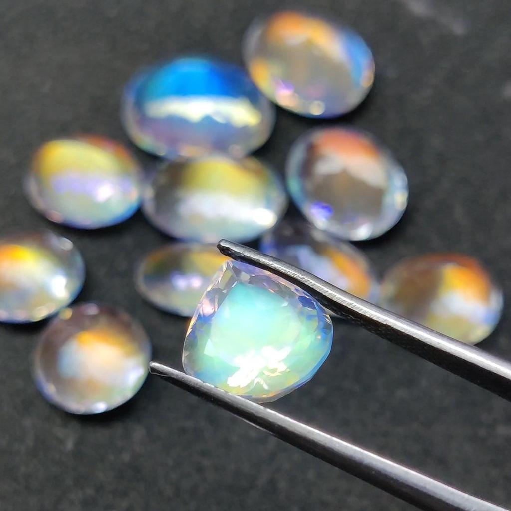 Natural Carat + Size Madagascar Moonstone Lot, Multi-Shape Rainbow Gemstones Lot.
