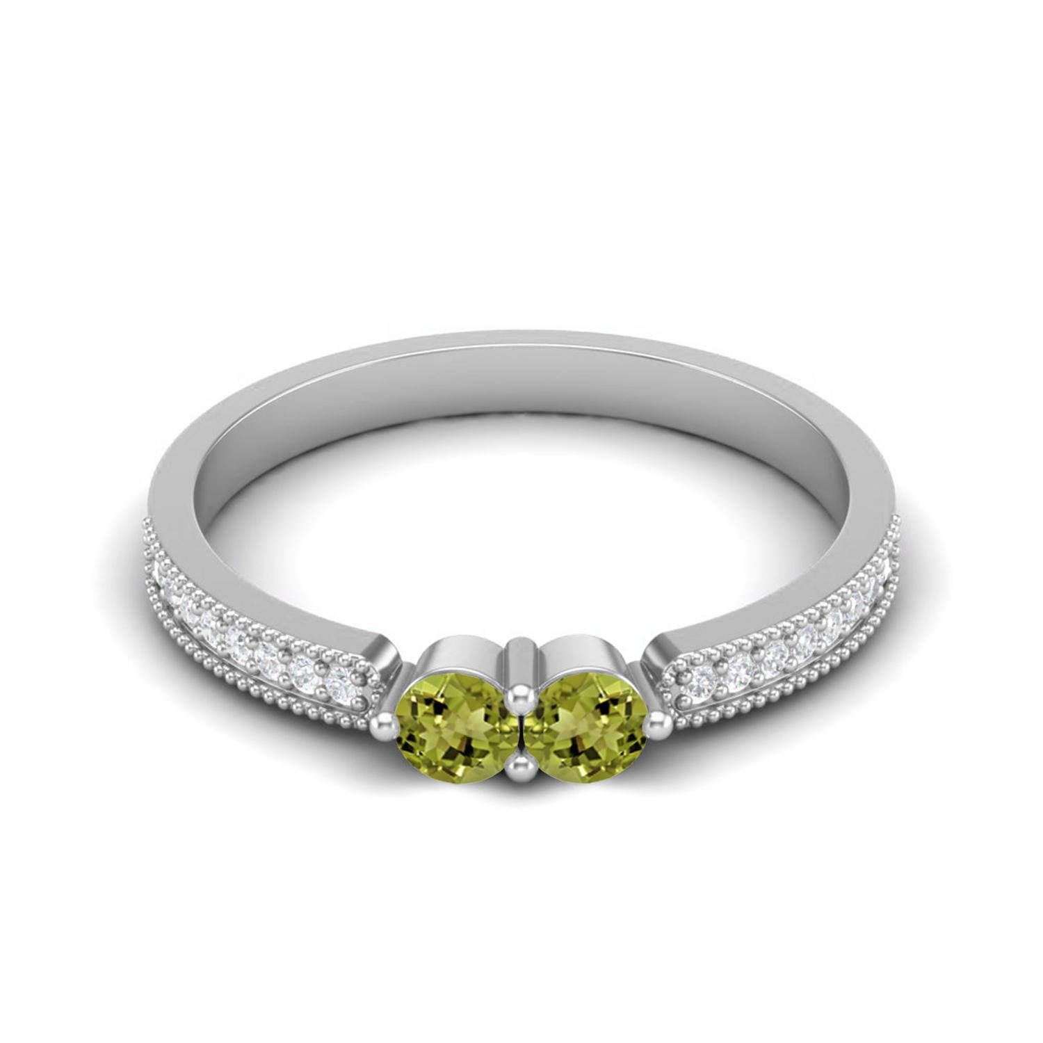 

3mm Round Peridot 925 Sterling Silver Two Stone Women Wedding Ring 11 білий