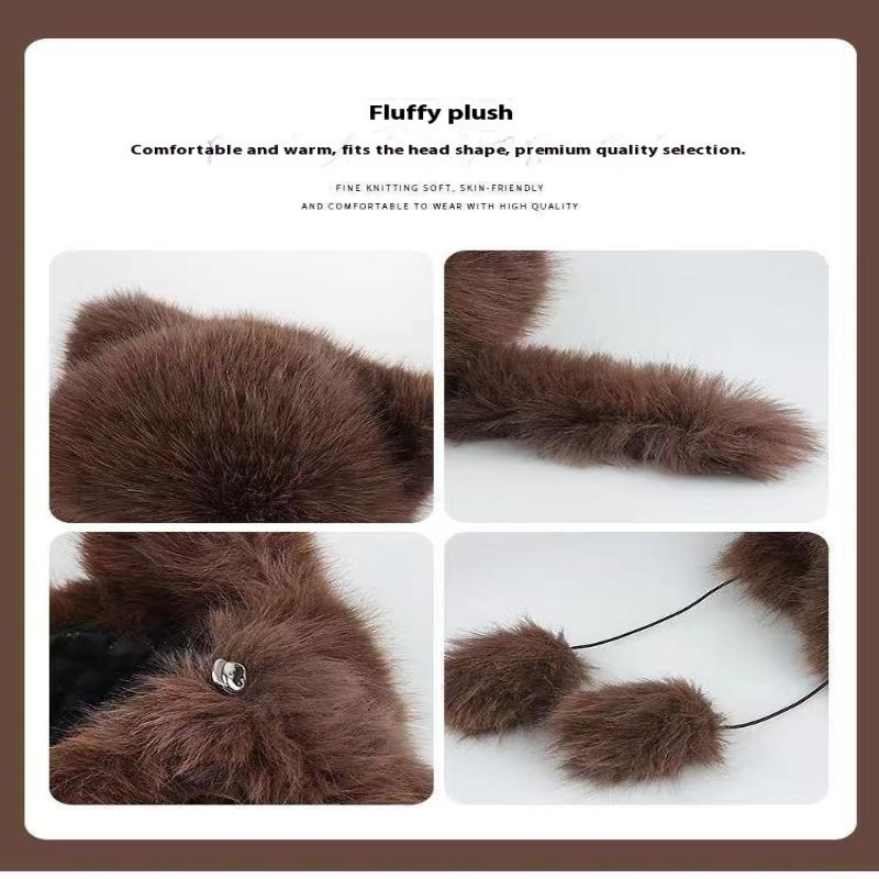 Thickened Winter Hats For Women Keep Warm Windproof Furry Trapper Hat With Cute Tail Ear Protectors Bomber Hat Winter