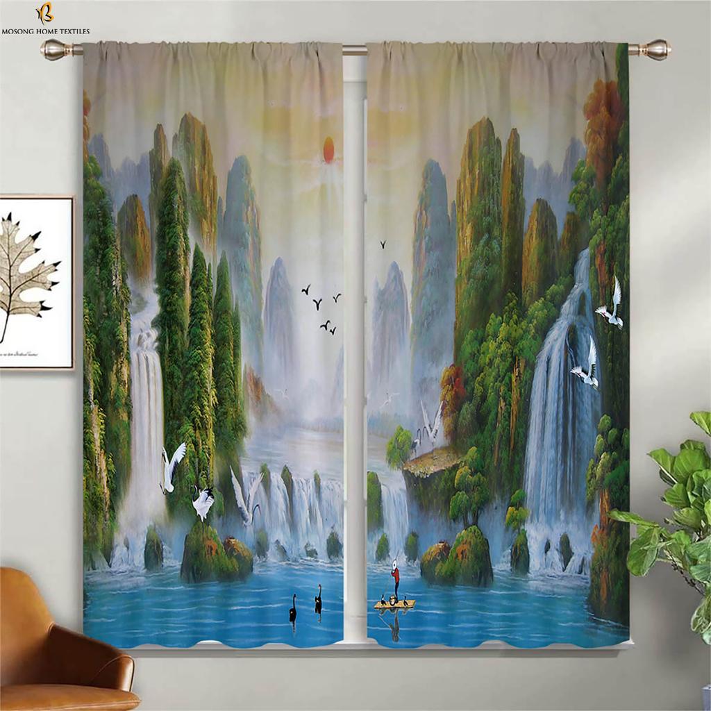Zasłony Okienne Wzór Atramentowy Pejzaż Zasłony Można Prać w Pralkę Sypialnia Salon Gabinet Studio Zasłony 2 Sztuki