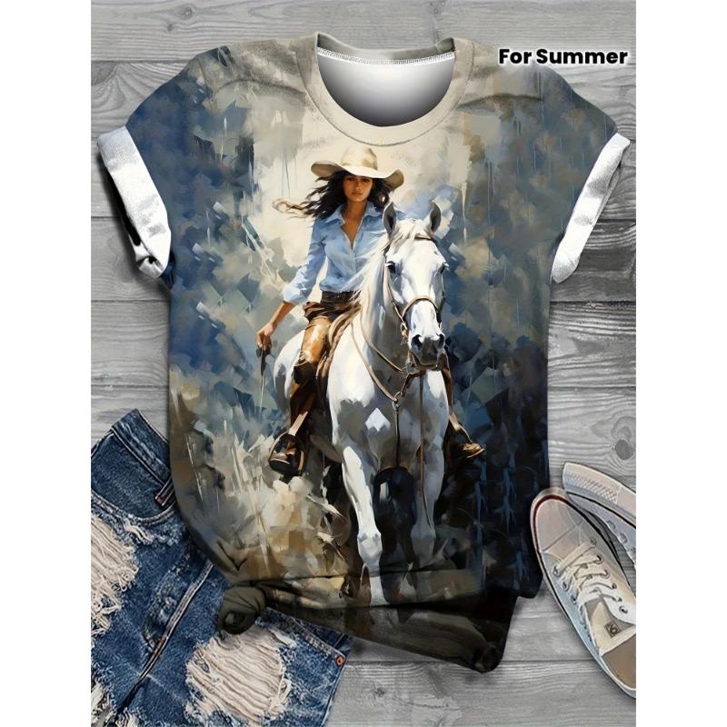 Spring and Summer New Random Printed Round Neck Loose Short Sleeved T-shirt, a Must-have for Summer Wardrobes S