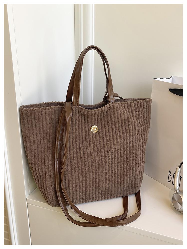 2025 Simple Style Corduroy Shoulder and Tote Bag for Class & Commute - High-Quality and Versatile
