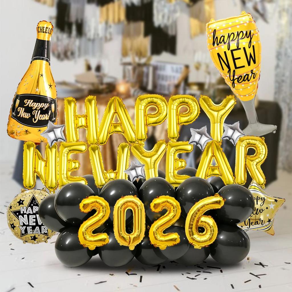 30pcs 2026 New Year Balloon Set Wine Glass Suitable for New Year Party Decoration and 2026 Happy New Year Party Decoration Props