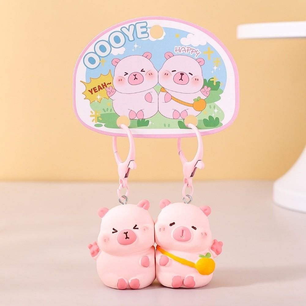 Magnetic Cat Figurine Keychain Capybara Couple Pendants  Car Key Accessories