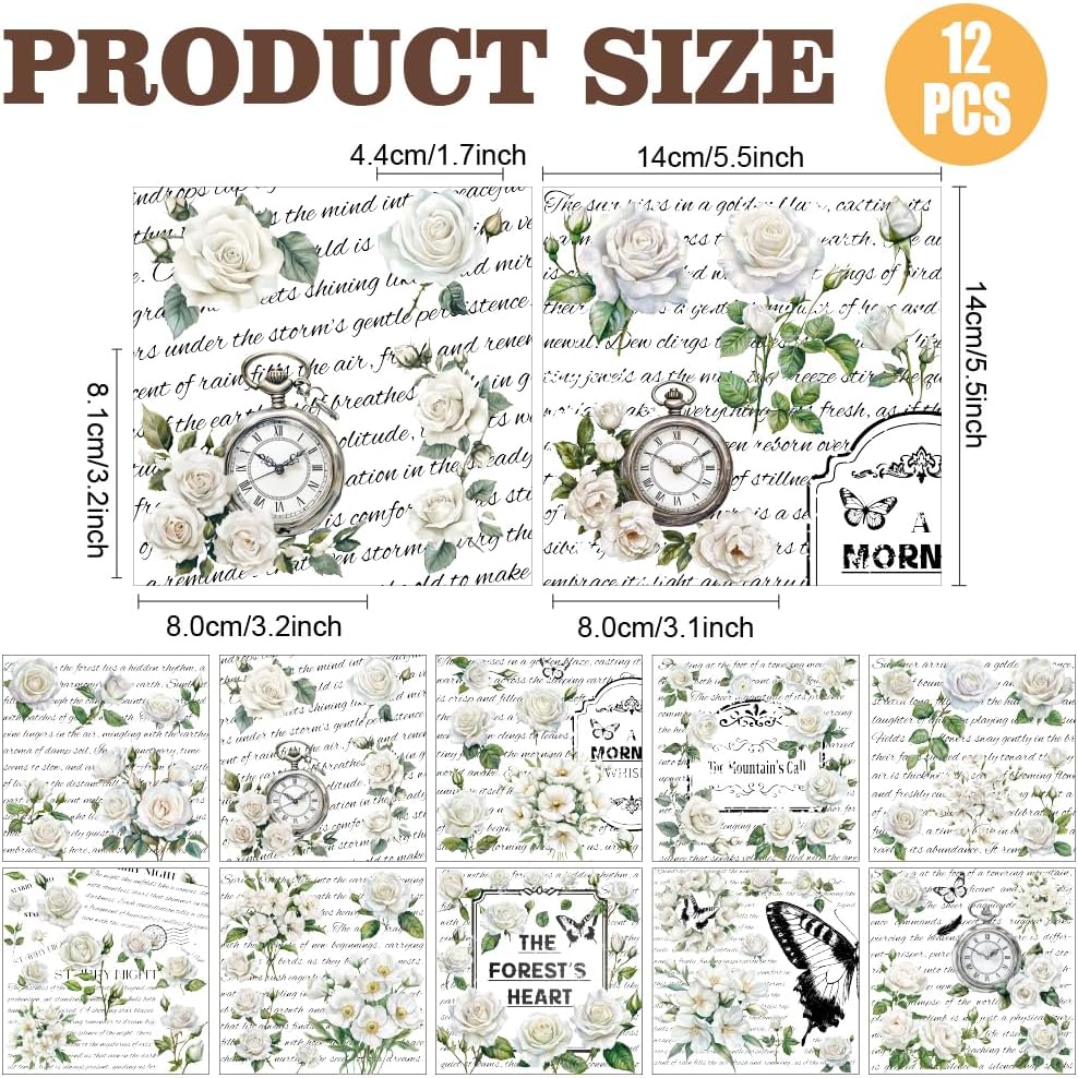 

AHANDMAKER 12 Sheets Vintage Poetry & Flowers Rub On Transfer Stickers, Flowers & Butterflies Stickers Literary Style House Decals for Study Room,