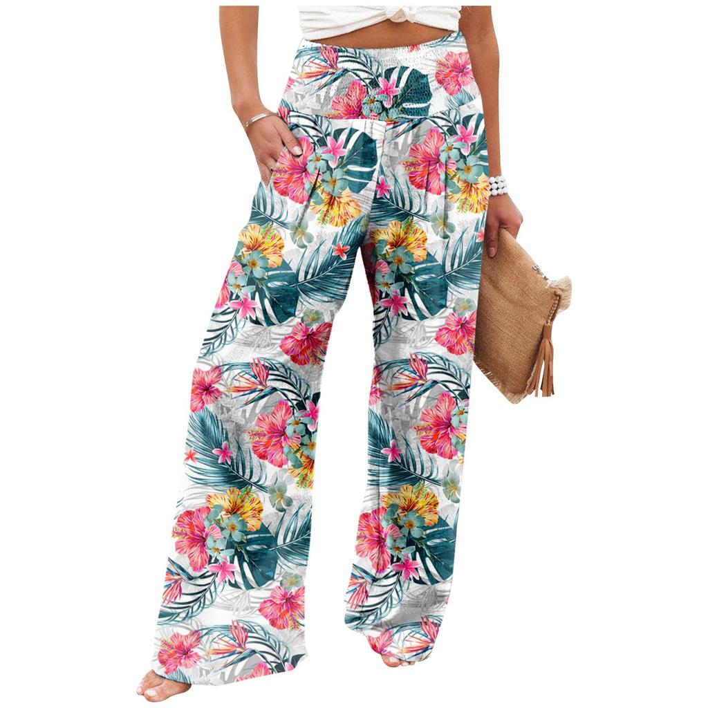 Pantaloni Casual Larghi da Donna alla Moda Stampa Vita Alta Gamba Larga Pantaloni Casual
