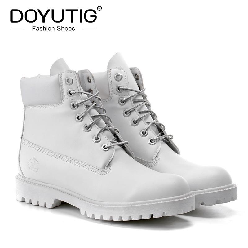 DOYUTIG Marke Weiße Farbe Rindsleder Outdoor Stiefel Für Männer & Frauen Lässige Paare Stiefel Mode Atmungsaktiv Militärstiefel SG003