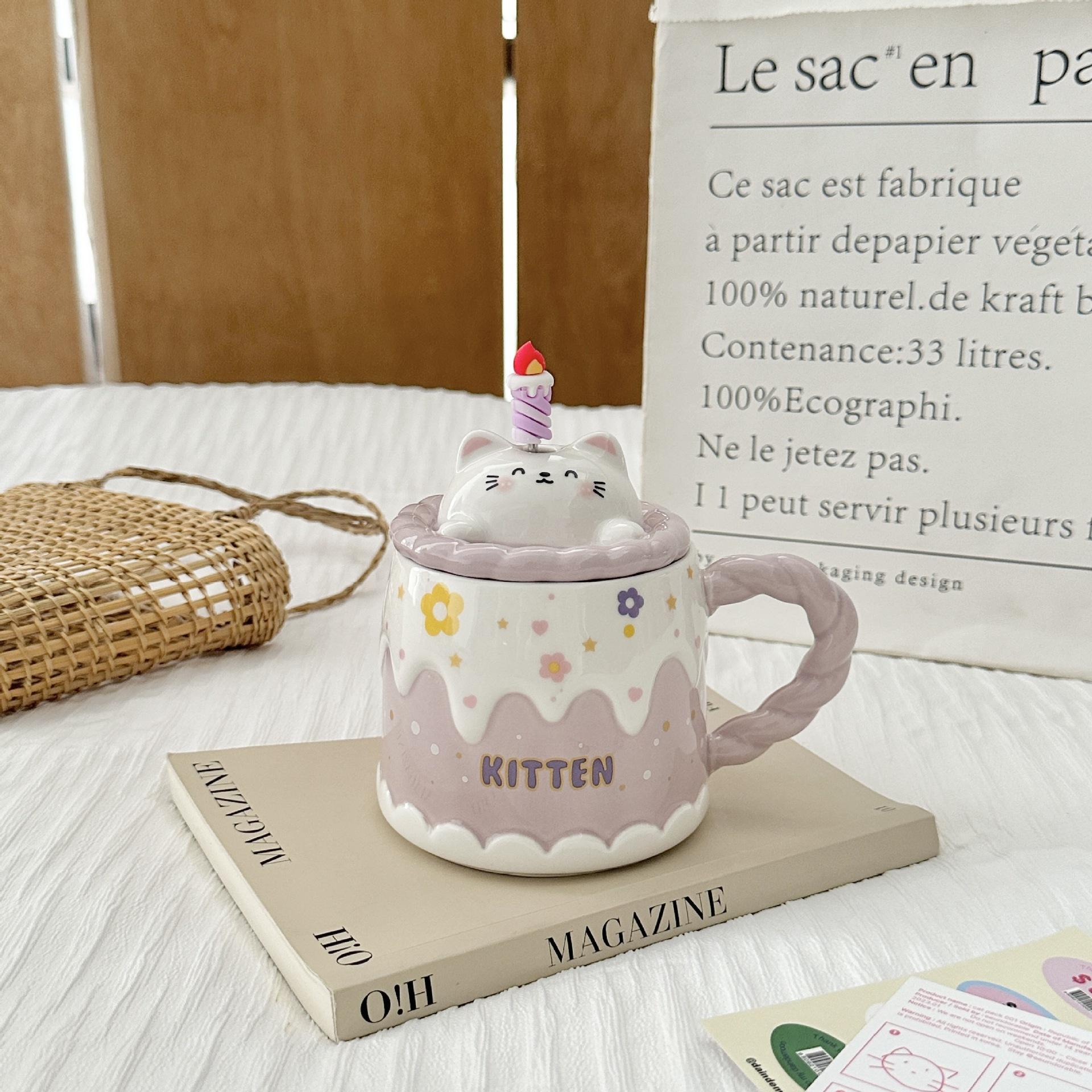 

Новая милая керамическая чашка для воды, подарок на день рождения для девочек, кружка высокой ценности с крышкой, чашка для торта 301-400ml