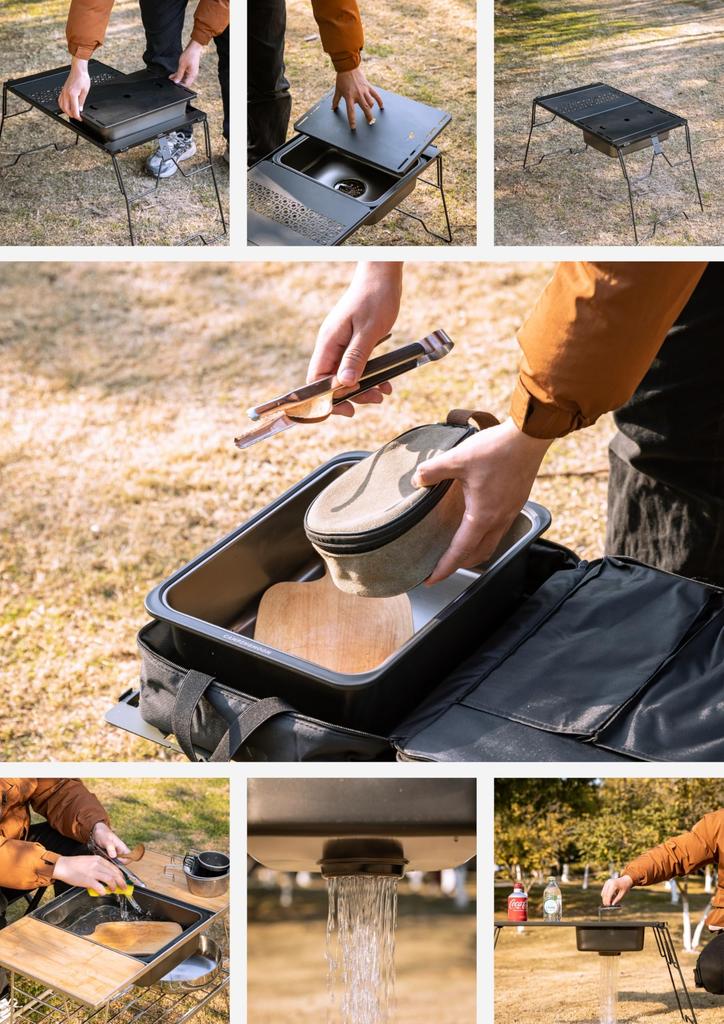 CAMPING MOON IGT Edelstahl Spülbecken, 1 Stück, Edelstahl 304, Schwarze Ausrüstung, BKCK-26