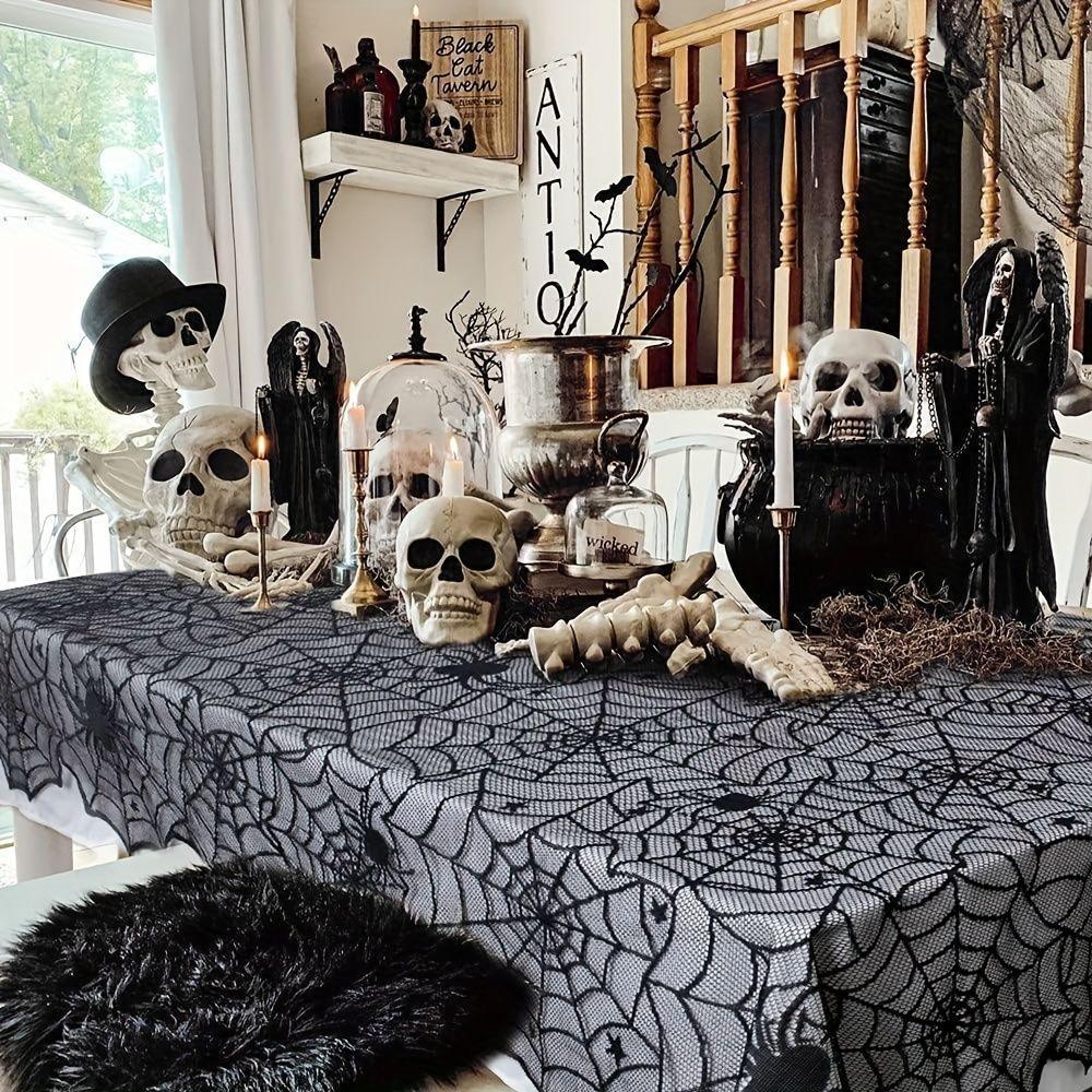 Used Halloween Lace Tablecloth Black Tablecloth Spiderweb Table Fabric Fireplace Scarf Halloween Home Party Decoration Black Lace Tablecloth