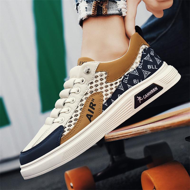 Large Mesh Men's Shoes Summer Mesh Breathable Casual Flat Shoes One Pedal Youth Versatile Hollow Sports Trendy Shoes