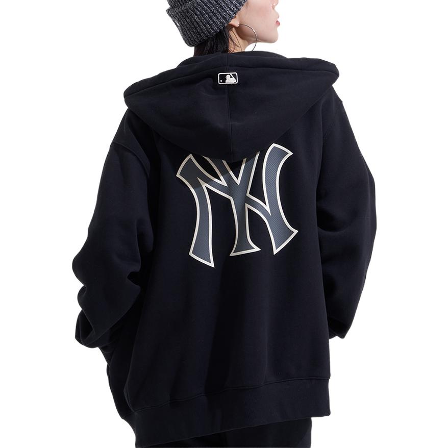 MLB New York Yankees FW22 Logo Print Hooded Zip-Up Long Sleeve Fleece Sweatshirt Unisex Sweatshirt Black 3ATRB0426-50BKS