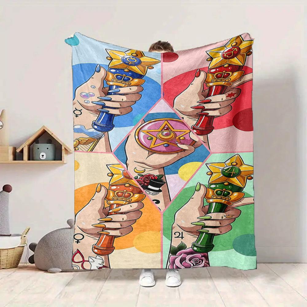 1pc Sailor Moon Wand Flannel Blanket [Cozy Throw Blanket] For Sofa, Bed, Travel, Camping, Livingroom, Office, Couch, Chair, And Bed