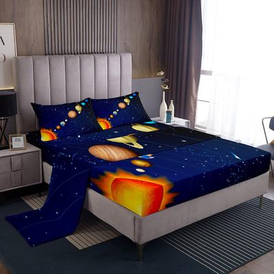 Space Planet Pattern Mattress Four-piece Bedding Set Bedroom Dormitory Bedding Decoration
