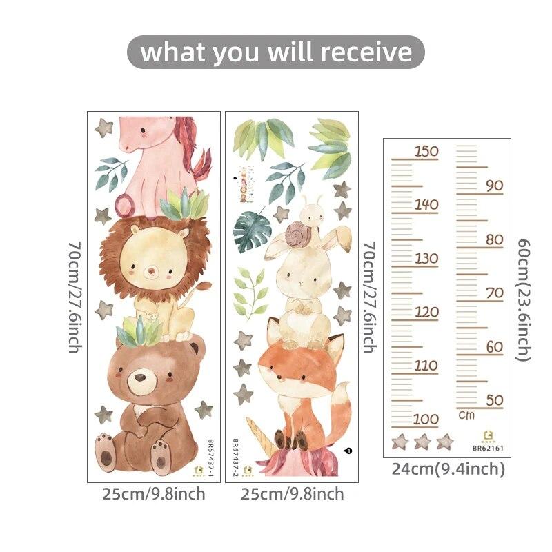 Cute Unicorn Animals Height Measurement Wall Stickers For Kids Room Bedroom Nursery Home Decoration Wall Decals