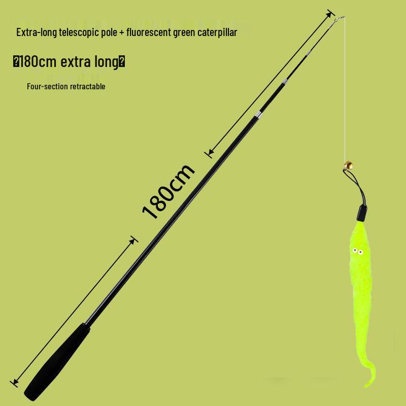 Retractable Cat Teaser Wand with Feather Head, 1.8m Long, Bite-Resistant Kitten Toy