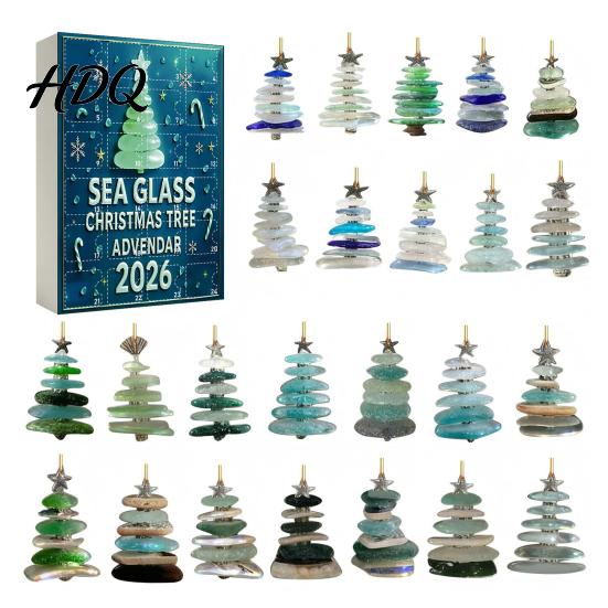 Regalo Conto alla Rovescia per le Feste per Bambini 2026 Calendario dell'Avvento Stile Vetro Marino Scatola Cieca 24 Pezzi Ornamenti a Tema Costiero Ornamenti Acrilici da Appendere all'Albero,