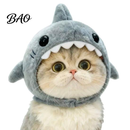 Cat Shark Hat Hood Hat, Winter Plush Warm Headgear, Cozy Cute Accessory for Cats Small Dogs Fun Photo Props Holiday Pet Gift Ideas