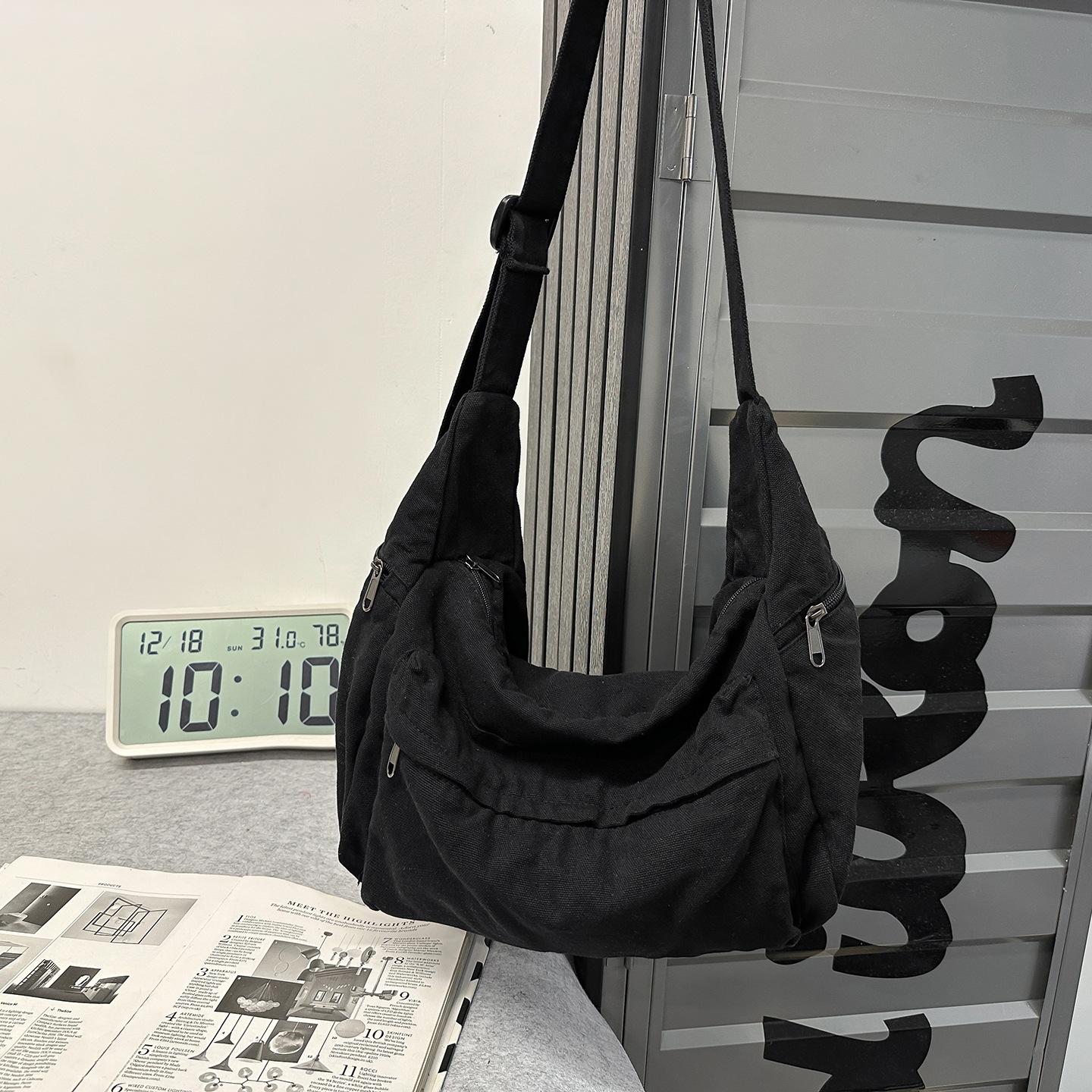 Rd lala Grote Capaciteit Canvas Gereedschapspakketten Koreaanse Stof Crossbody Tassen Effen Messenger Bags Katoenen Schoudertassen Dames zwart