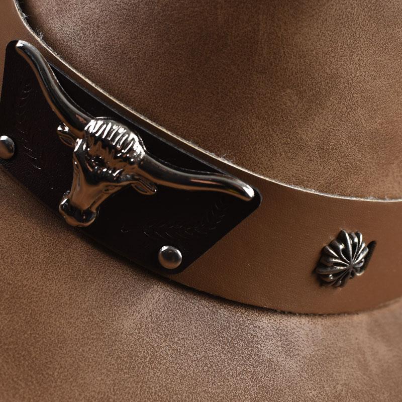 100% Leather Western Cowboy Hat For Men Women Vintage Roll Brim Knight Hat Gentleman Church Cap Sombrero Hombre