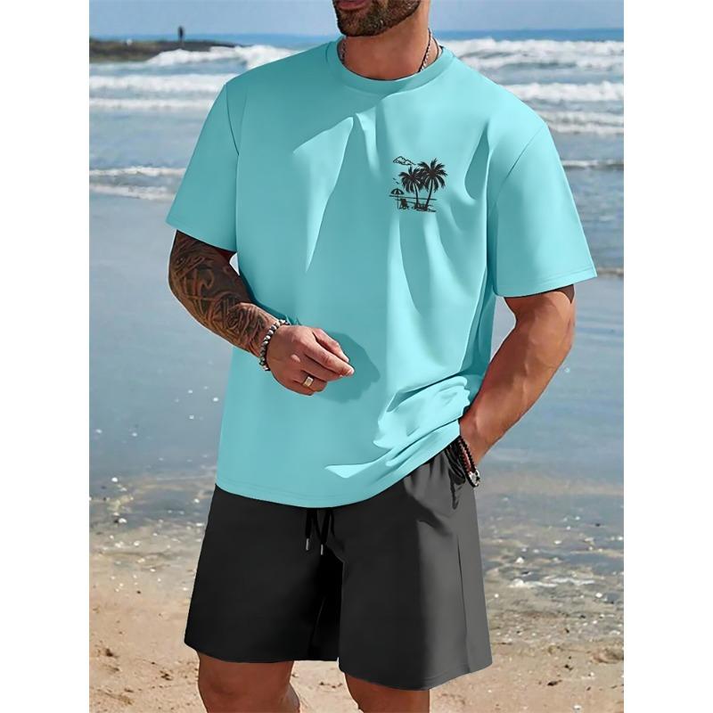 2 Piece Summer Casual Everyday Men's Short Sleeve Shorts Set Hawaiian Print Men's T-shirt Outdoor Sports Men's Beach Shorts