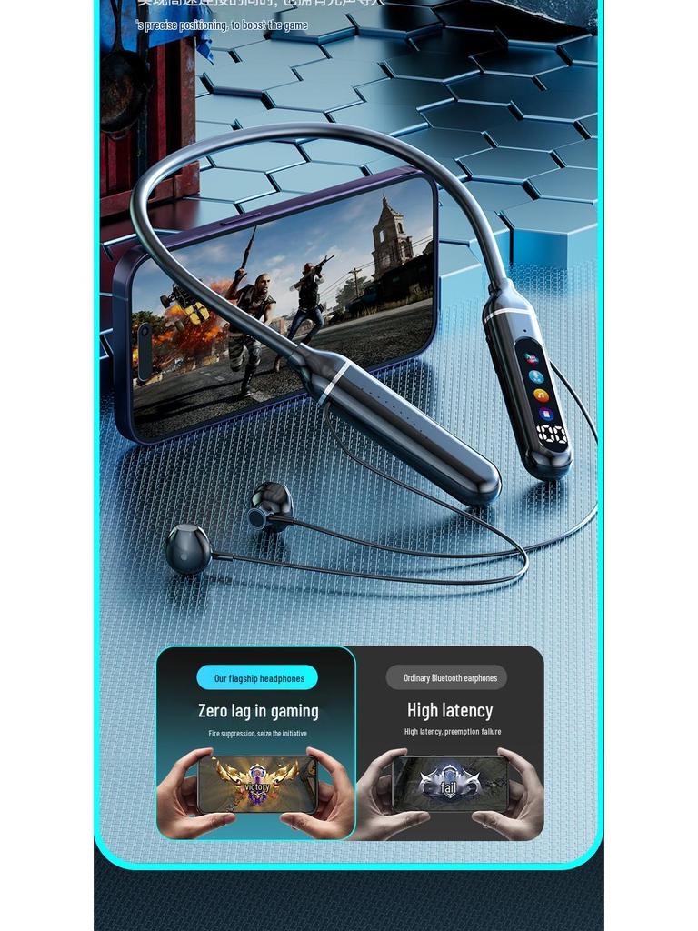 2025 Bluetooth Sports Neckband Earphones with AI, Ultra-Long Battery, High Sound Quality, Large Mirror.