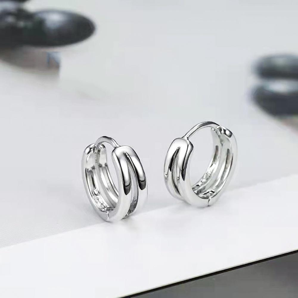 Paire De Boucles D'oreilles Créoles En Acier Inoxydable - Blanc Argenté - Neuf Sans Emballage