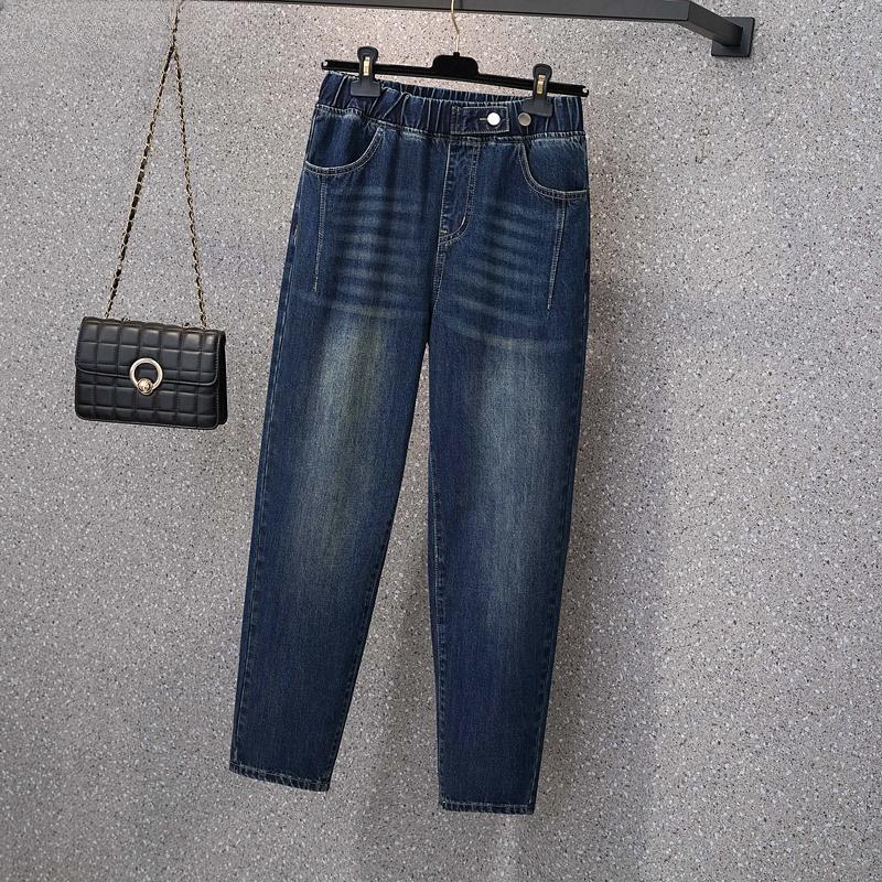 

Новинка 2024 года, зимние длинные брюки больших размеров, женские джинсы, джинсовые шаровары, свободные повседневные брюки из хлопка 4XL синий