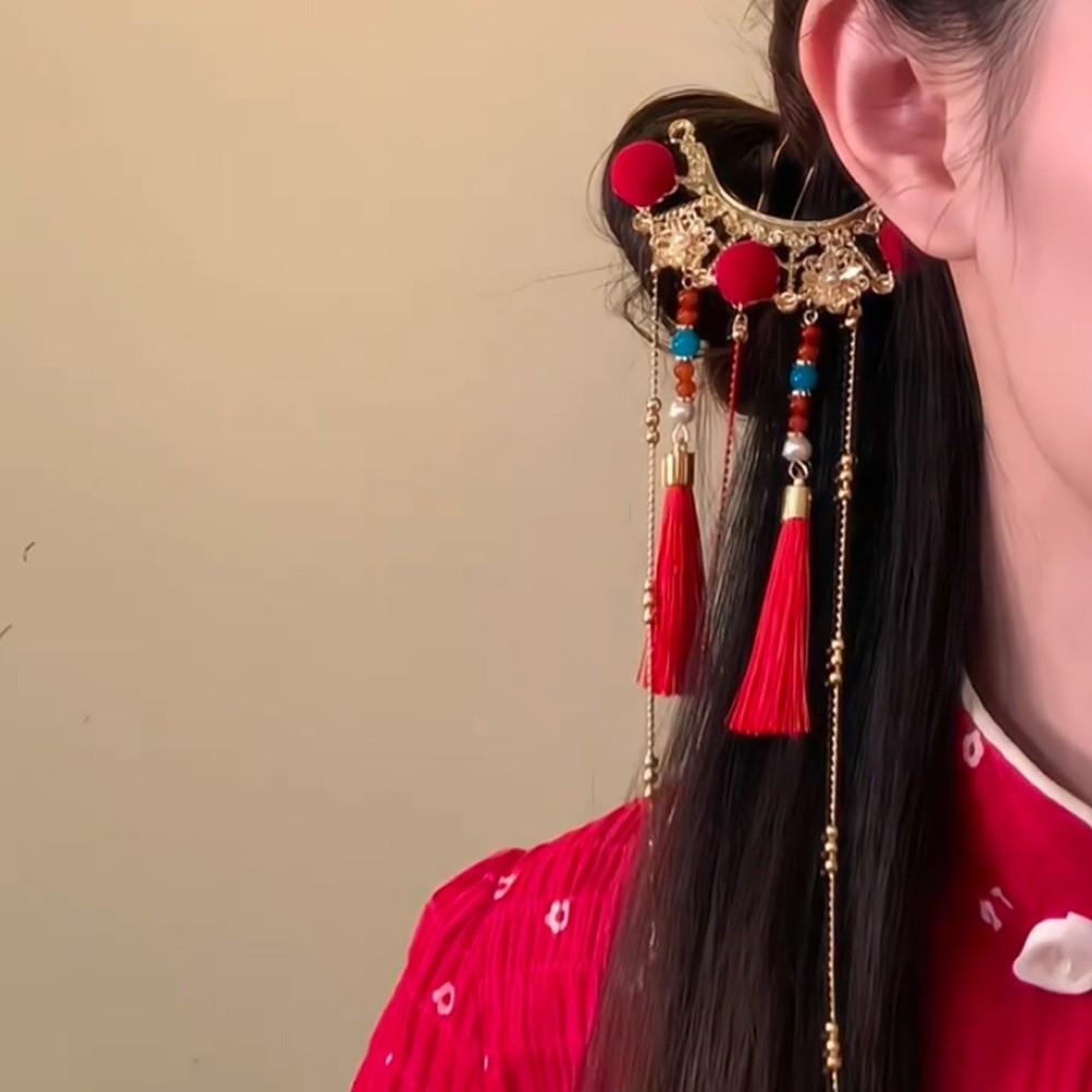 Pearl New Year Headdress Tassel Hanfu Hair Stick Hair Chopstick Bridal Hair Accessories Daily