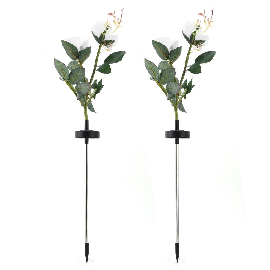 2pcs LED Solar Flower Lights Waterproof Artificial Rose Garden Lamp for Outdoor LandscapeRed