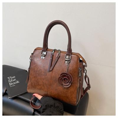 Fashion Handbag Summer New Retro Trend Large Capacity Rose Pendant Commuter Shoulder Bag
