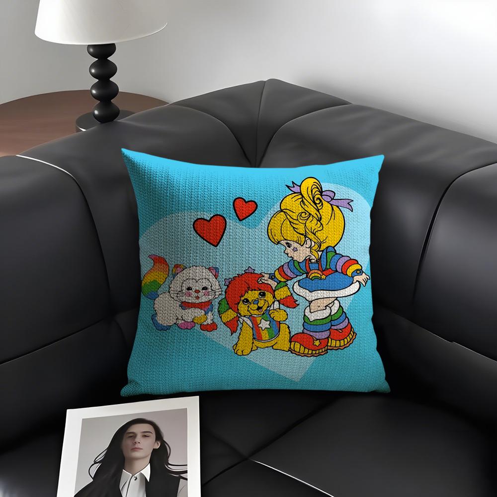 R-Rainbows Cute Britee Cartoon Cushion Cover Natural Linen Organic Fabric Double-Sided Printing Sofa Home Decor Gift Pillow Case
