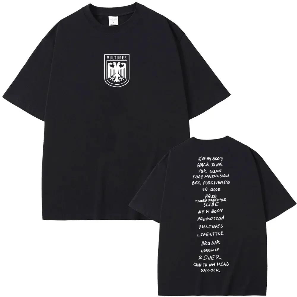 Rapper Kanye West Vultures New Music Album Graphic T Shirts Unisex Wounisex Hip Hop Fashion Oversized Tshirts Malecotton Tshirt Black