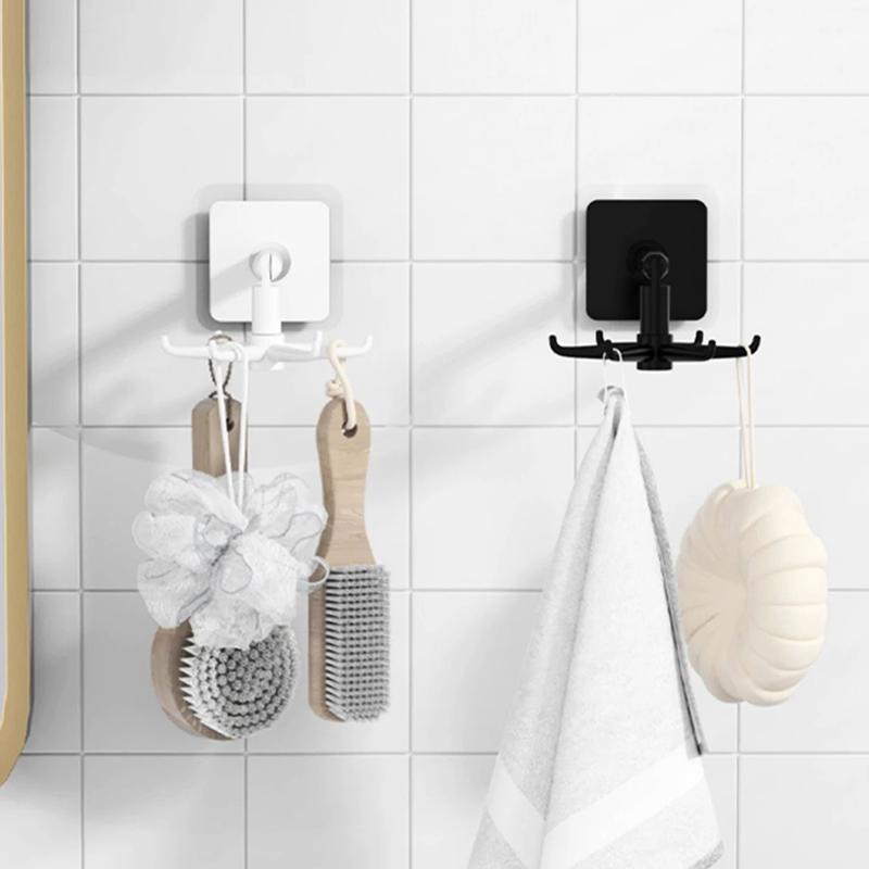 

Towel Rack Bathroom Towels Holder Tissue Hanger Wall Shelf Hexagonal Rotating hook Bathroom Support Storage Rack With 6 Hooks