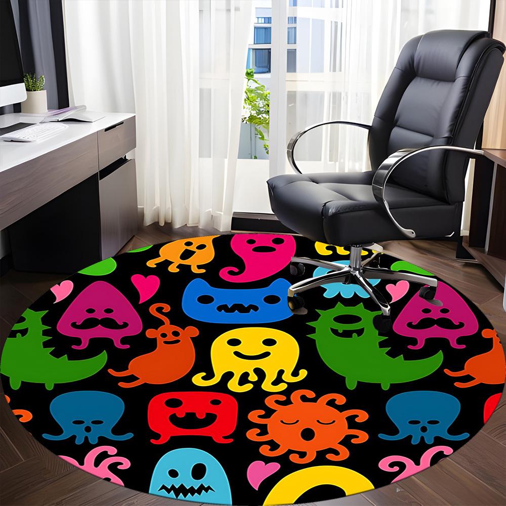 1pc Monster Party Office Round Area Rug, Mat Suitable For Office, Under Office Chairs Bedroom Living Room Home Decor, Room Deco