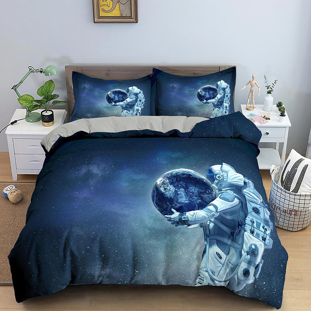 3D Printed Astronaut Duvet Cover Set Spaceman Pattern Bedding Set For Boys Girls Teens Polyester Comforter Cover King Queen Size