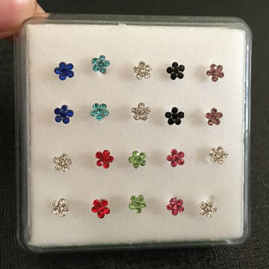 20 Teile/schachtel Frauen Blume Strass Versilbert Nase Stud Body Piercing Schmuck