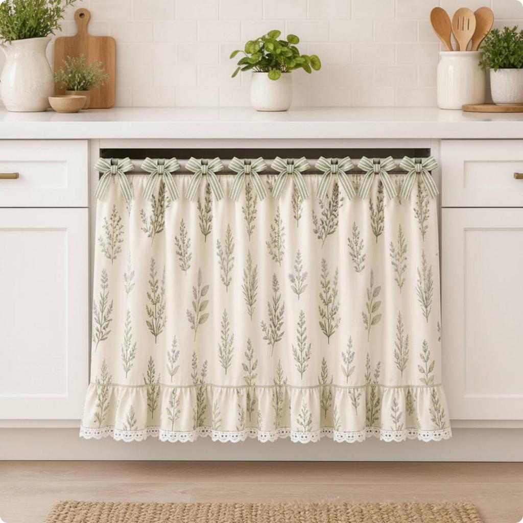 Rustic Oven Curtain with Ties Decorative Farmhouse Cover